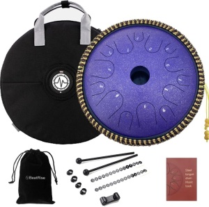 BeatRise Tongue Drum 14 Inch 14 Notes Steel Tongue Drum Professional Steel Drum Handpan Percussion Instrument with Travel Bag Rope and Mallets for Mind Healing Yoga (Speckled Purple)