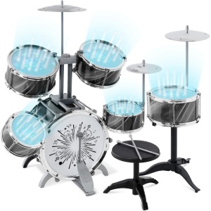 18-Piece Kids Beginner Drum Kit, Musical Instrument Toy Set w/ LED Lights 14"(L) x 25.5"(W) x 27"(H)