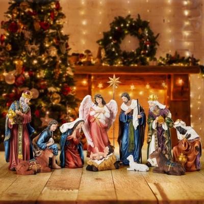 TOETOL Nativity Sets for Christmas Indoor Set of 13 Pieces 9.8 Inch Tall Nativity Scene Tabletop Resin Decorations Home Holiday Decor Religious Collectibles Gifts