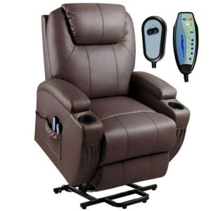 Power Lift Recliner with Massage and Heat, Brown Faux Leather