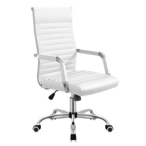 White Ribbed Mid-Back PU Leather Executive Task Chair with Arms 