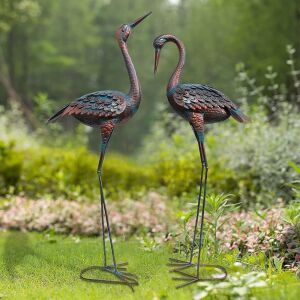 Metal Crane Statue, Set of 2 