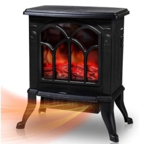 Electric Fireplace Heater, Freestanding Stove Heater with 3D Realistic Flame Effect, Small Overheat Safety Protection for Indoor Use Bedroom, 1500W Retro Black