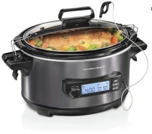 Hamilton Beach Portable 6 Quart Set & Forget Digital Programmable Slow Cooker with Lid Lock, Temperature Probe, Dishwasher Safe Crock & Lid, stainless steel