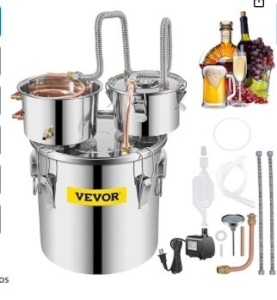 Alcohol Still, 3 Gallon, Stainless Steel Alcohol Distiller with Copper Tube & Build-in Thermometer & Water Pump, Double Thumper Keg Home Brewing Kit, for DIY Whiskey Wine Brandy