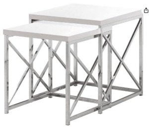 Monarch Specialties , Nesting Table, Chrome Metal, Glossy White, Table Set, 2 pcs