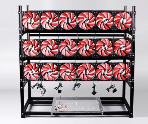 Stackable Computer Fame 19 Graphics Card GPU USB PCI-E Cable Computer Case BTC LTC ETC Coin Mining Rig Frame Server Chassis - Appears New 