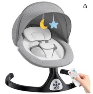 kmaier Electric Baby Swing for Infants, Baby Rocker for Infants with 5 Speeds, 10 Lullabies, Adapter & Battery Operated, Indoor & Outdoor Use, Remote Control, Gray$99.99