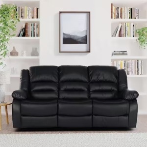 Greeley 78 in. W Straight Arm Faux Leather Rectangle Manual Double Reclining Sofa in Black $799.99