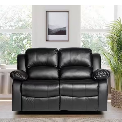 Bianca 62.5 in. W Faux Leather Rectangle Double Reclining Loveseat in Black $762.19