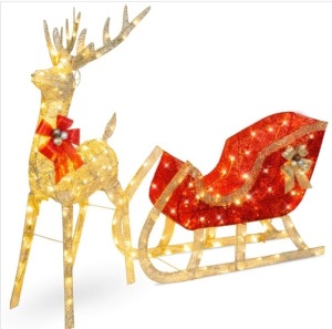 Lighted Christmas Reindeer & Sleigh Outdoor Decor Set w/ LED Lights $229.99