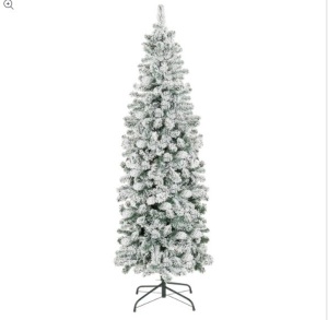 Snow Flocked Artificial Pencil Christmas Tree w/ Stand 6ft