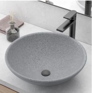 SMART CASTLE Round Vessel Sink 16 Inch Concrete Vessel Sink for Bathroom, Countertop Vanity Sink Bowl with Frosted Surface, Dark Grey