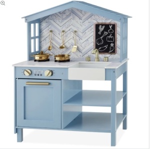 Kids Farmhouse Play Kitchen w/ Chalkboard, Storage Shelves, 5 Accessories $149.99 