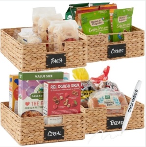 Set of 4 Water Hyancinth Pantry Baskets w/ Chalkboard, Chalk Marker $99.99