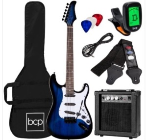 Beginner Electric Guitar Kit w/ Case, 10W Amp, Tremolo Bar - 39in