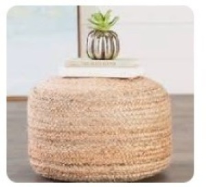 Natural Jute Ottoman, Beige Braided Rows Round Pouf Beads Fill, Modern Braid Weave Circle Footstool for Sitting Area Cottage Cabin Living Room Durable ...