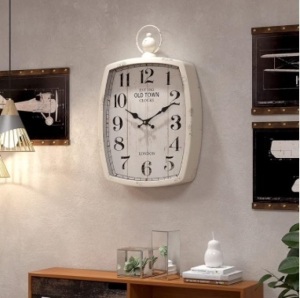 Rectangle Retro Large Wall Clock, Old-Fashioned Vintage Design