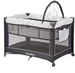 Pamo Babe Portable Playard,Sturdy Play Yard with Mattress and Toy bar with Soft Toys (Grey)