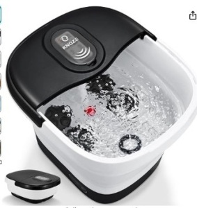 Motorized Foot Spa with Heat, Collapsible Electric Rotary Massage Foot Bath, Bubbles, Remote, Red Light, Pumice Stone and 20 Automatic Massage Balls, Pedicure Foot Spa for Feet Stress Relief