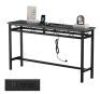 55 in. Narrow Console Table with Power Outlet and USB Ports, Metal Frame, Black&nbsp;