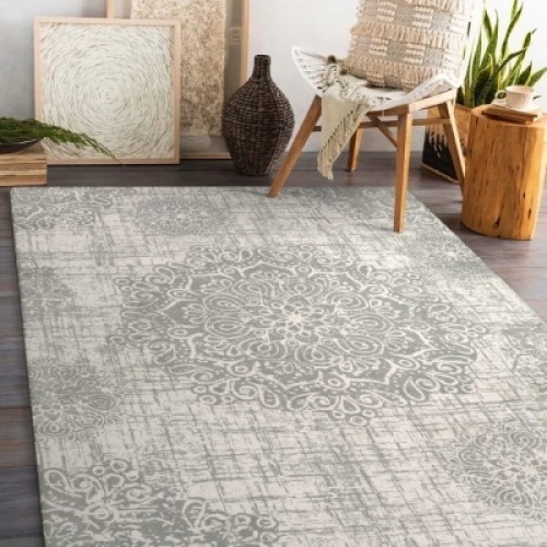 Lahome Vintage Machine Washable Rugs - 5x7 Area Rugs for Living Room Boho Non-Slip Throw Grey Bedroom Rug Low-Plie Large Office Dining Room Rug Distessed Floor Carpet for Entrance Kitchen Laundry