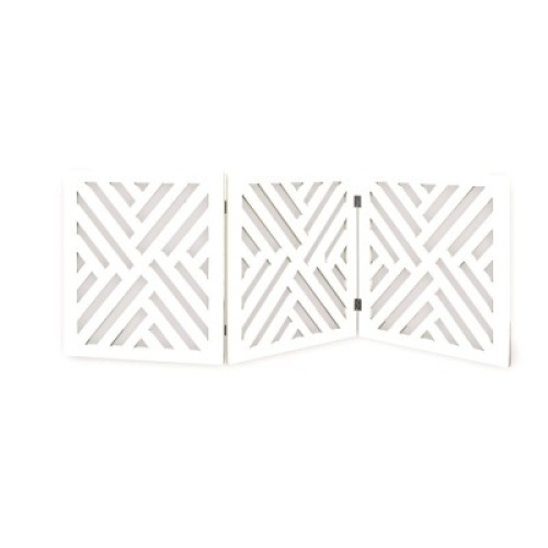 Indoor/Outdoor Solid Wood Lattice Freestanding Foldable Adjustable 3-Section Pet Gate