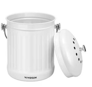 Vivosun Indoor 1.3 Gal. Stainless Steel Countertop Compost Bin with Lid for Kitchen Food Waste in White