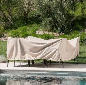 Noble House Calvin Outdoor Beige Waterproof Fabric Dining Set Cover 