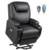 Big and Tall Black Power Lift Recliner&nbsp;with Massage and Heat, Side Pockets and Cup Holders