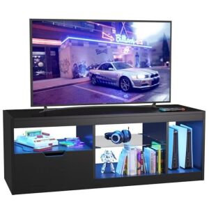 Modern TV Stand with LED Lights and High Glossy Cabinets for TVs up to 65" 