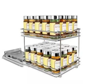 LYNK 8-1/4 in. Wide Double Silver Chrome Slide Out Spice Rack Pull Out Cabinet Organizer