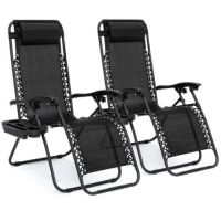 Set of 2 Adjustable Zero Gravity Patio Chair Recliners w/ Cup Holders&nbsp;