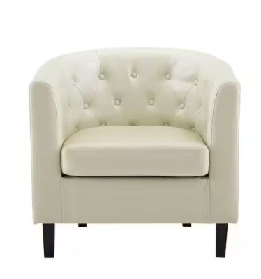 Cream Faux Leather Button Tufted Arm Chair