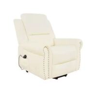 Cream Studded Air Leather Power Lift Reclining Chair with Remote and Footrest&nbsp;