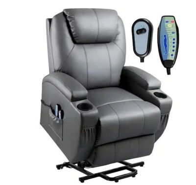 Gray Leather Power Lift Standard Recliner 