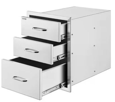 VEVOR 18 in. W x 23.2 in. H x 23.1 in. D Outdoor Kitchen Stainless Steel Triple BBQ Access Drawers with Chrome Handle 