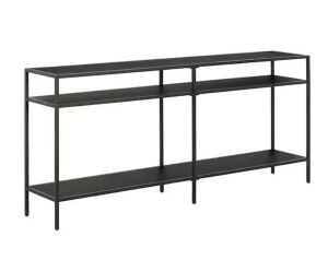 Sivil 64 in. Blackened Bronze Rectangle Metal Console Table with Metal Shelves 