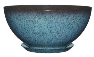 Lot of (2) 10 in. Rosie Bowl Resin Planter, Indigo Speckle & Weathered Copper  