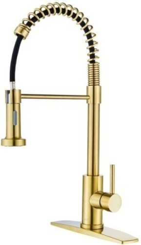 FORIOUS Commercial&nbsp;Spring Kitchen Sink Faucet with Pull Down Sprayer, Gold - Appears New&nbsp;
