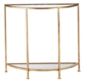 Bella 32 in. Gold Leaf/Clear Standard Half Moon Glass Console Table with Storage 