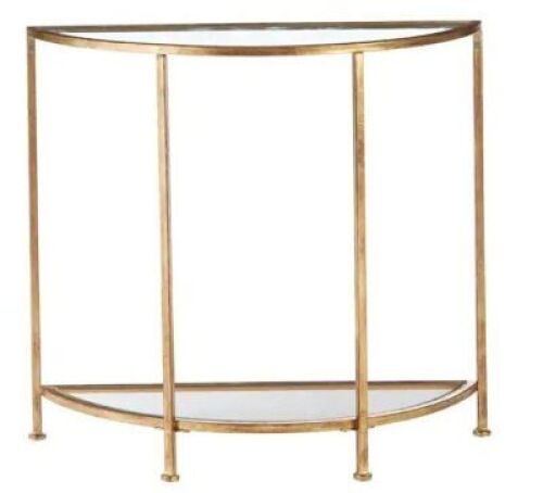 Bella 32 in. Gold Leaf/Clear Standard Half Moon Glass Console Table with Storage&nbsp;