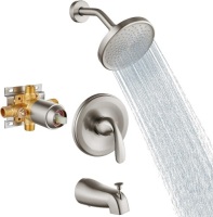 Aolemi 6 Inch Brushed Nickel Shower Trim Kit Wall Mount Shower Tub System with Pressure Balance Rough-in Valve Single-Spray Shower Head Faucet Set and 5.3 Inch Tub Spout Single Handle