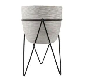 Flora Bunda 12.5 in. H Gray Cement Concrete Planter on Metal Stand  