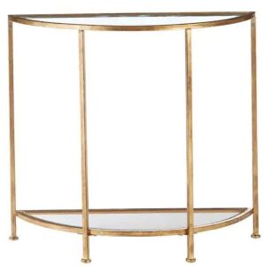 Bella Gold Leaf Metal and Glass Standard Half Moon Console Table & Round Accent Table  