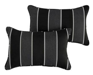 Sorra Home Sunbrella Black Grey Stripe Rectangular Outdoor Corded Lumbar Pillows, 2 Pack 