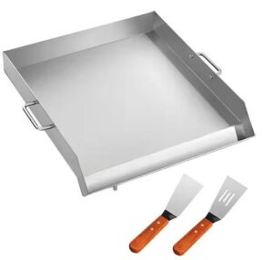 VEVOR Stainless Steel 18 in. x 16 in. Universal Flat Top Griddle with 2 Handles and Grease Groove, Silver 