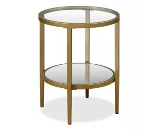 Hera 20 in. Antique Brass Finish Round Glass Top End Table 