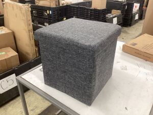 Charcoal Grey Foldable Fabric Storage Ottoman with Quilted Top - Dented Top 