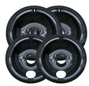 Range Kleen 6 in. 2-Small and 8 in. 2-Large Drip Bowl in Black Porcelain, 4 Pack 